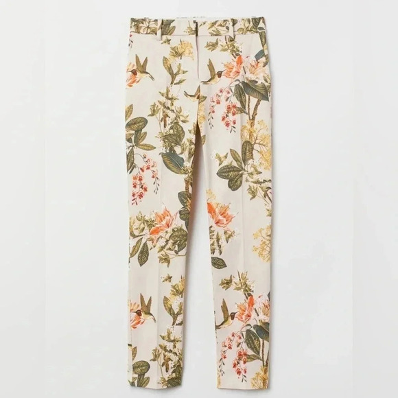 H&M | Cotton Blend Satin Ankle Length Floral Tapered Slacks Size 8 (NWOT) - Picture 3 of 9